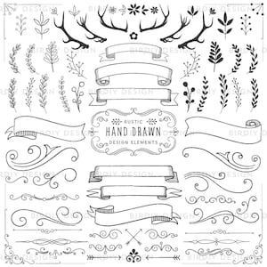 Woodland Clipart - Floral Clipart - Geweien, Banners, Flourishes - Rustieke Clipart - Boho Clipart - AI EPS PNG - Instant Download