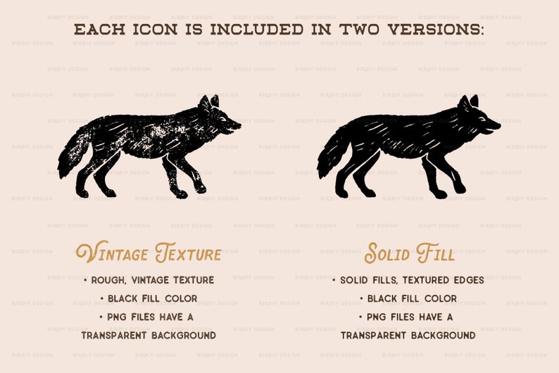 May include: Two versions of a black wolf silhouette illustration. The first version has a rough, vintage texture. The second version has a solid fill with textured edges. Both versions have a transparent background.