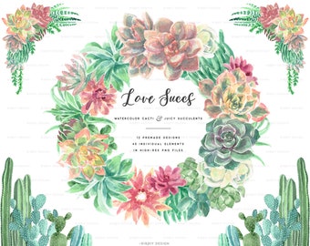 Watercolor Cactus Clip Art - Desert Wedding - Southwest Wedding - Watercolor Flowers - Greenery Clipart - Watercolor Wreath - Watercolour