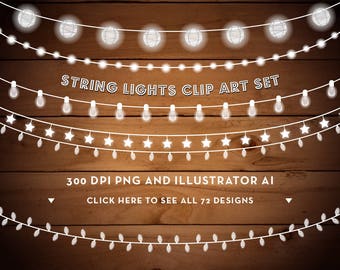 String Lights Clipart - Christmas Lights - Fairy Lights Clipart - Party Lights Clipart - Rustic Clipart - Clip Art - Instant Download
