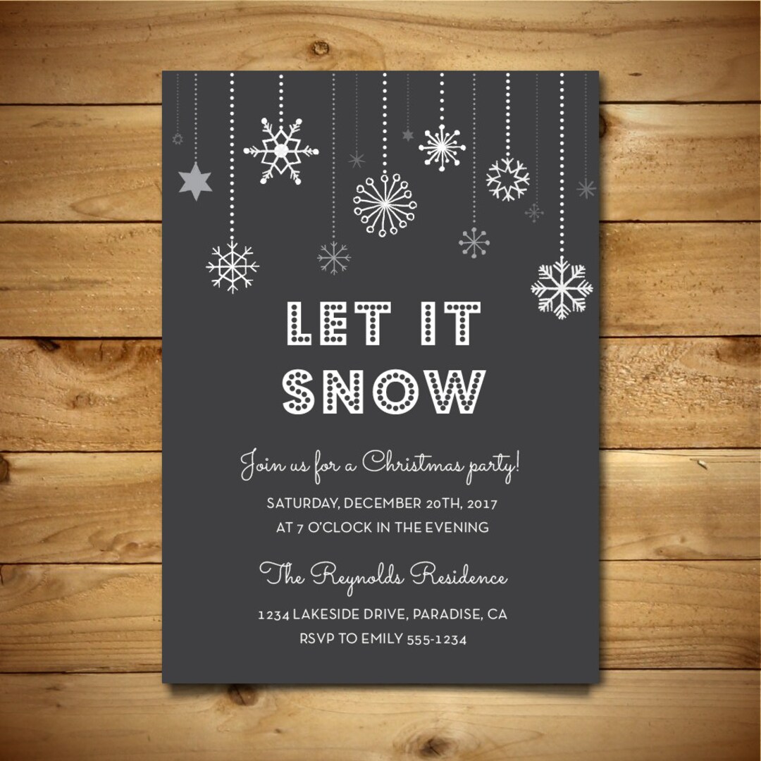 Christmas Party Invitation - Printable Vintage Chalk Style Template - Black &amp; White - Instant ...
