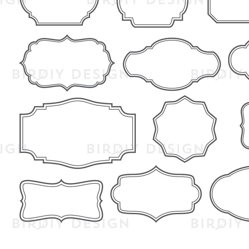 May include: Set of 10 black and white outline frames with different shapes and sizes. The frames are perfect for adding a vintage touch to your projects.