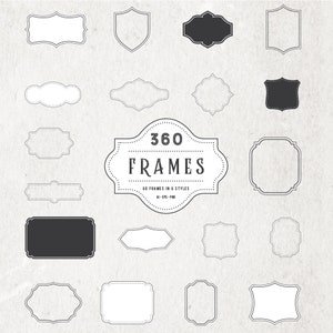 May include: A set of 60 black and white frames in 6 different styles. The frames are all different shapes and sizes, and they are perfect for adding a touch of vintage style to your designs.