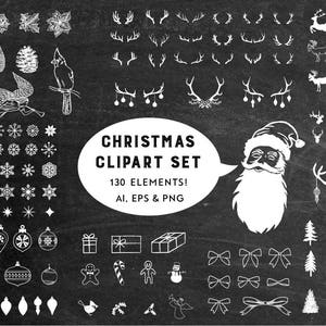 Christmas Clipart - Snowflake Clipart - Winter Clipart - Chalk Clipart - Chalkboard Clipart - Clip Art