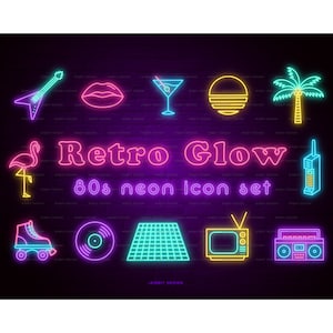 Retro Clipart - 80s Clipart - Retro Icon Clipart - Neon Sign Clipart - 90s Clipart - 1980s Clipart - Eighties Graphics - Instant Download