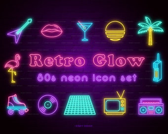 Retro Clipart - 80s Clipart - Retro Icon Clipart - Neon Sign Clipart - 90s Clipart - 1980s Clipart - Eighties Graphics - Instant Download