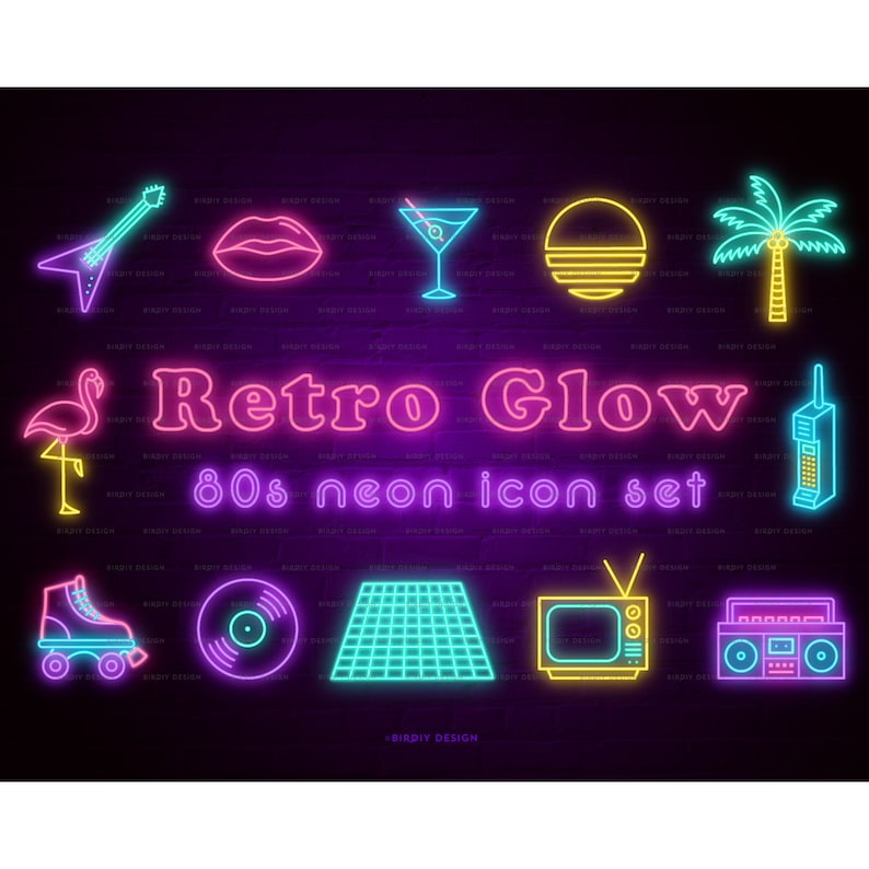 Retro Clipart 80s Clipart Retro Icon Clipart Neon Sign | Etsy