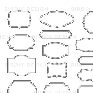 May include: A set of 10 black and white outline frames with different shapes and sizes. The frames are perfect for adding a touch of elegance to any project.