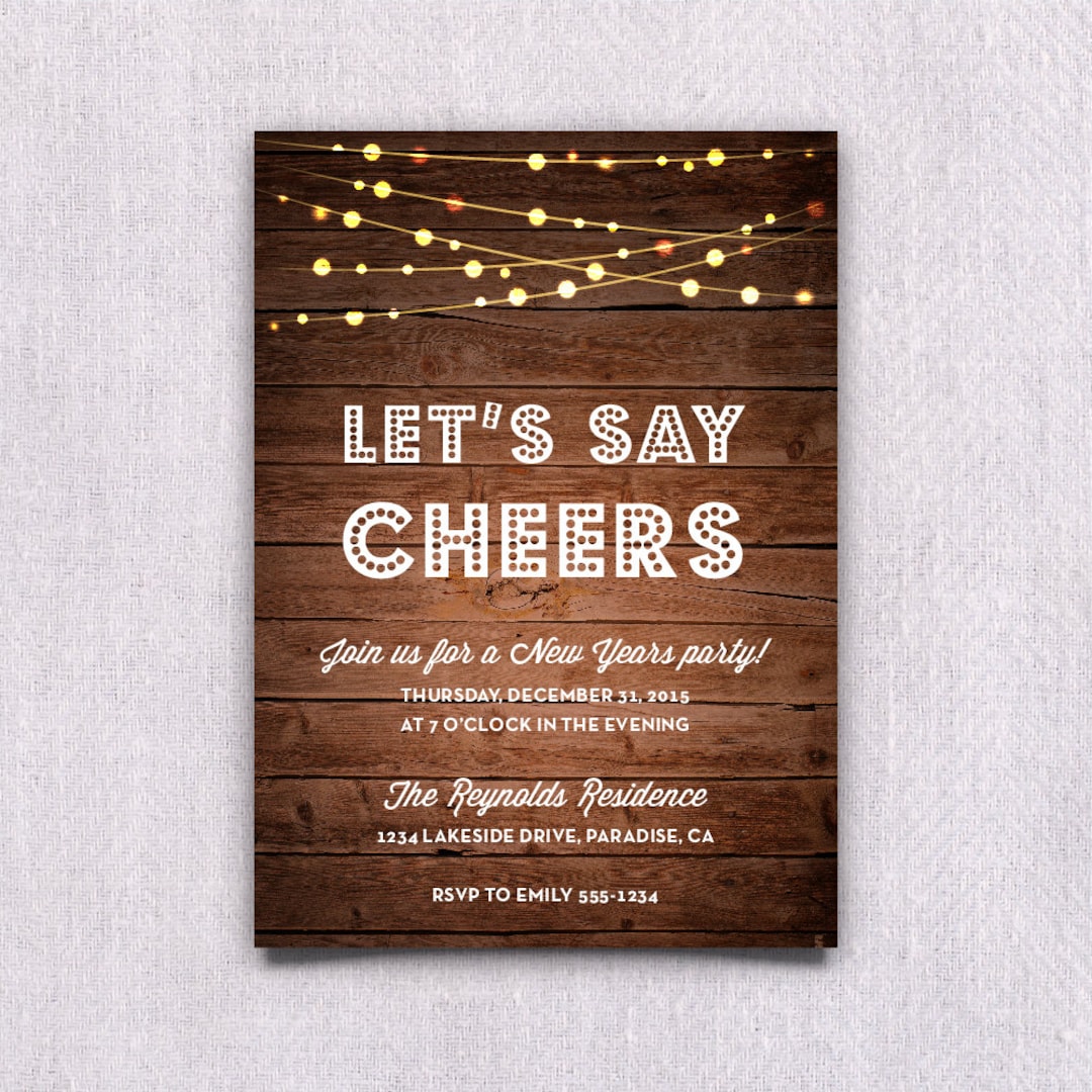 Printable New Years Party Invitation Template - Rustic String Lights ...