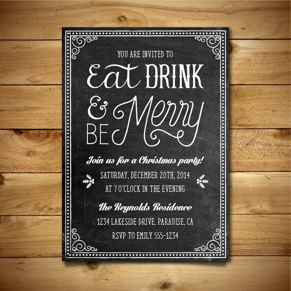 Christmas Party Invitation Printable Vintage Chalk Style | Etsy