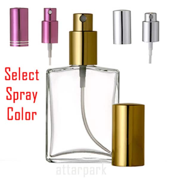 New Refillable Perfume Spray Empty Glass Bottle Atomizer Flat/Rectangular Bottle 1 oz. , 2 oz. or 3.4 oz.