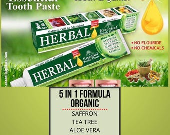 Pasta de dientes HERBAL 5 en 1 sin flúor y con base vegetal, aloe vera de Essential Palace