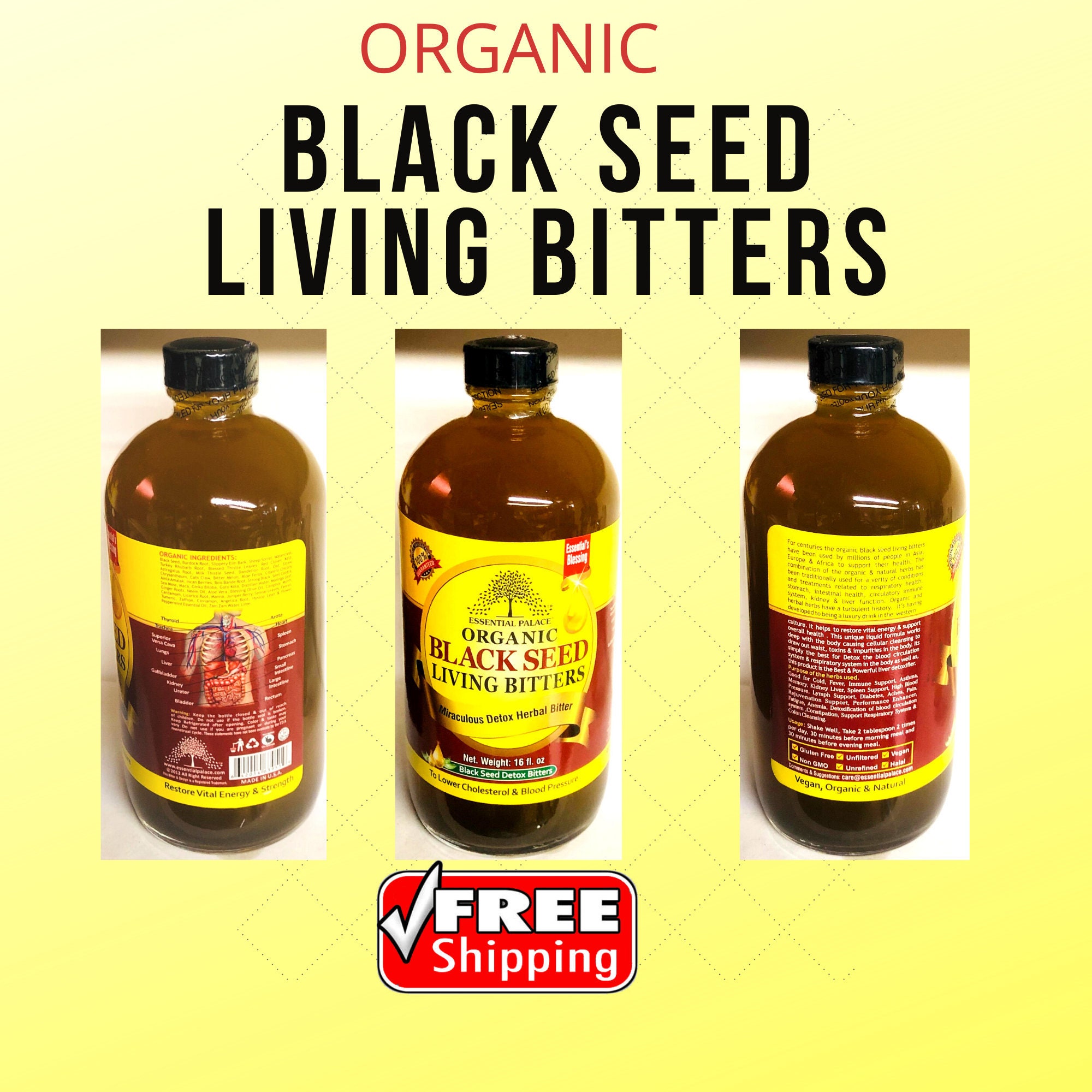 Organic Black Seed Living Bitters, Miraculous Detox herbal Tonic, 8 oz