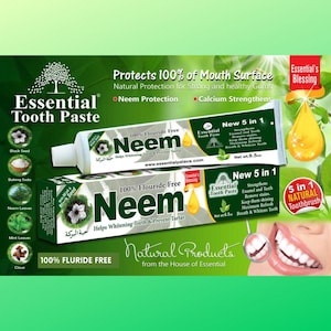 NEEM Toothpaste, Natural and Organic ingredients, Fluoride Free & Vegetable Base