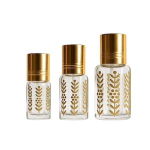Empty Golden Printed Attar Bottles with Applicator (3ML, 6ML, 12ML)