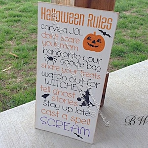 Primitive Halloween sign, halloween rules sign, Halloween decor, Halloween decorations, wooden Halloween decor, rustic Halloween image 1