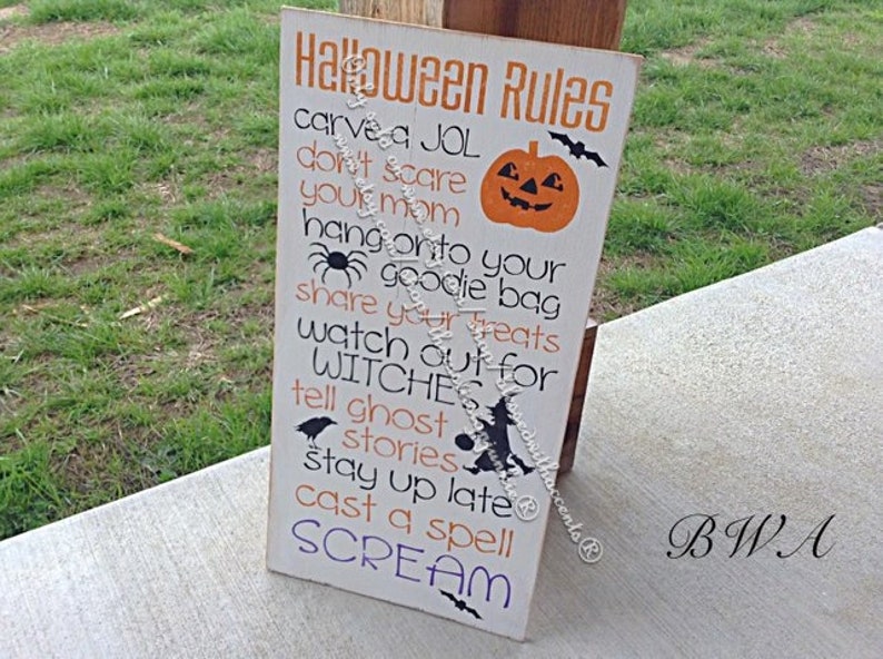 Primitive Halloween sign, halloween rules sign, Halloween decor, Halloween decorations, wooden Halloween decor, rustic Halloween image 1