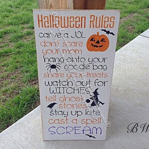 Primitive Halloween sign, halloween rules sign, Halloween decor, Halloween decorations, wooden Halloween decor, rustic Halloween image 2