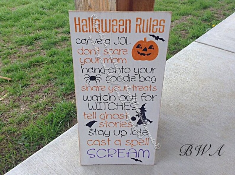 Primitive Halloween sign, halloween rules sign, Halloween decor, Halloween decorations, wooden Halloween decor, rustic Halloween image 2