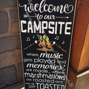 Welcome to our campsite sign, Camping sign, camping rules sign, camping decor, wooden camping sign, camfire sign, camping signs