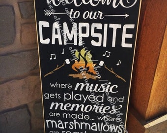 Welcome to our campsite sign, Camping sign, camping rules sign, camping decor, wooden camping sign, camfire sign, camping signs