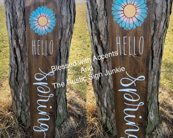 Spring porch decor, large welcome signs, hello spring porch sign, front door decor, front door welcome signs, spring decor
