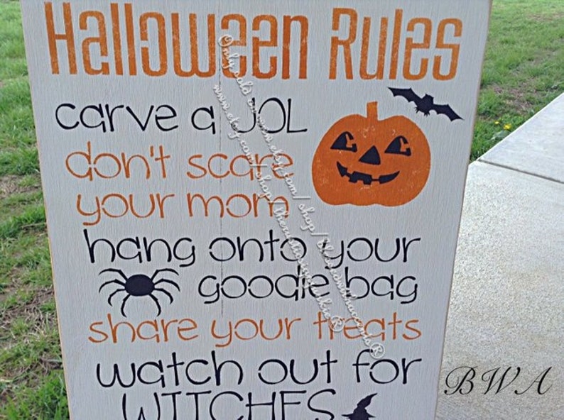 Primitive Halloween sign, halloween rules sign, Halloween decor, Halloween decorations, wooden Halloween decor, rustic Halloween image 3