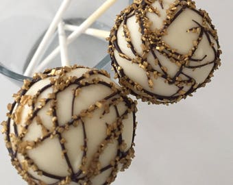Gold Drizzled White Cake Pops: Party Favors