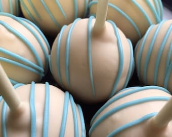 Tan Baby Shower Cake Pops Blue Favors Baptism Party Favors Wedding Favors Christening Favors Tan Cake pop Favors 1st Birthday Favors