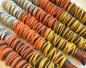 Candy Corn Chocolate Covered Pretzels: Fall Party Favors