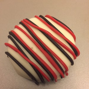 Red & Black Drizzled Oreo Party Favors: Custom Chocolate Treats