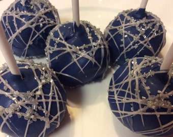 Blue Cake Pops with Silver Sprinkles: Holiday Party Favors