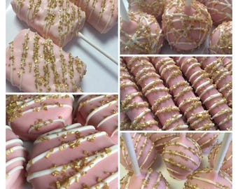 Gold Dessert Table Party Favors – Pink & Gold Cake Pops and Sweets for Baby Shower, Bridal Shower, Wedding, Birthday Party