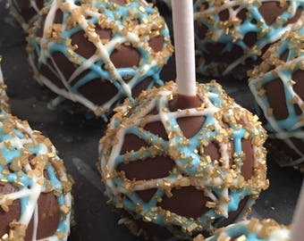 Blue Cake pops Baby Shower Cake pops Gold Party Favors Wedding Favor Cake Pops Party Favors 1st Birthday Party Favors Baptism Party Favors