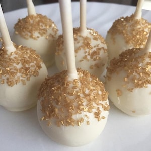 Gold cake pops Gold Party Favors Gold Baby Shower cake pops Gold Oreos Gold pretzels rice crispy treats gold and white party favors