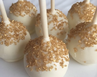 Gold Cake Pops Baby Shower Cake Pops New Years Eve Cake Pops White Cake Pops 1st Birthday Cake Pops Gold Baptism Party Favors Wedding Favors