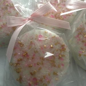 Gold & Pink Oreo Baby Shower Favors: White Chocolate Sparkles