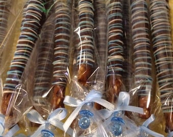 Blue Baby Shower Favors Blue Party Favors Chocolate Pretzels Party Favors First Birthday Favors Blue Baby Shower Favors Baptism Party Favors