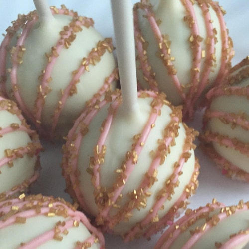 Pink and Gold Cake Pops Pink and Gold Baby Shower Cake Pops Etsy