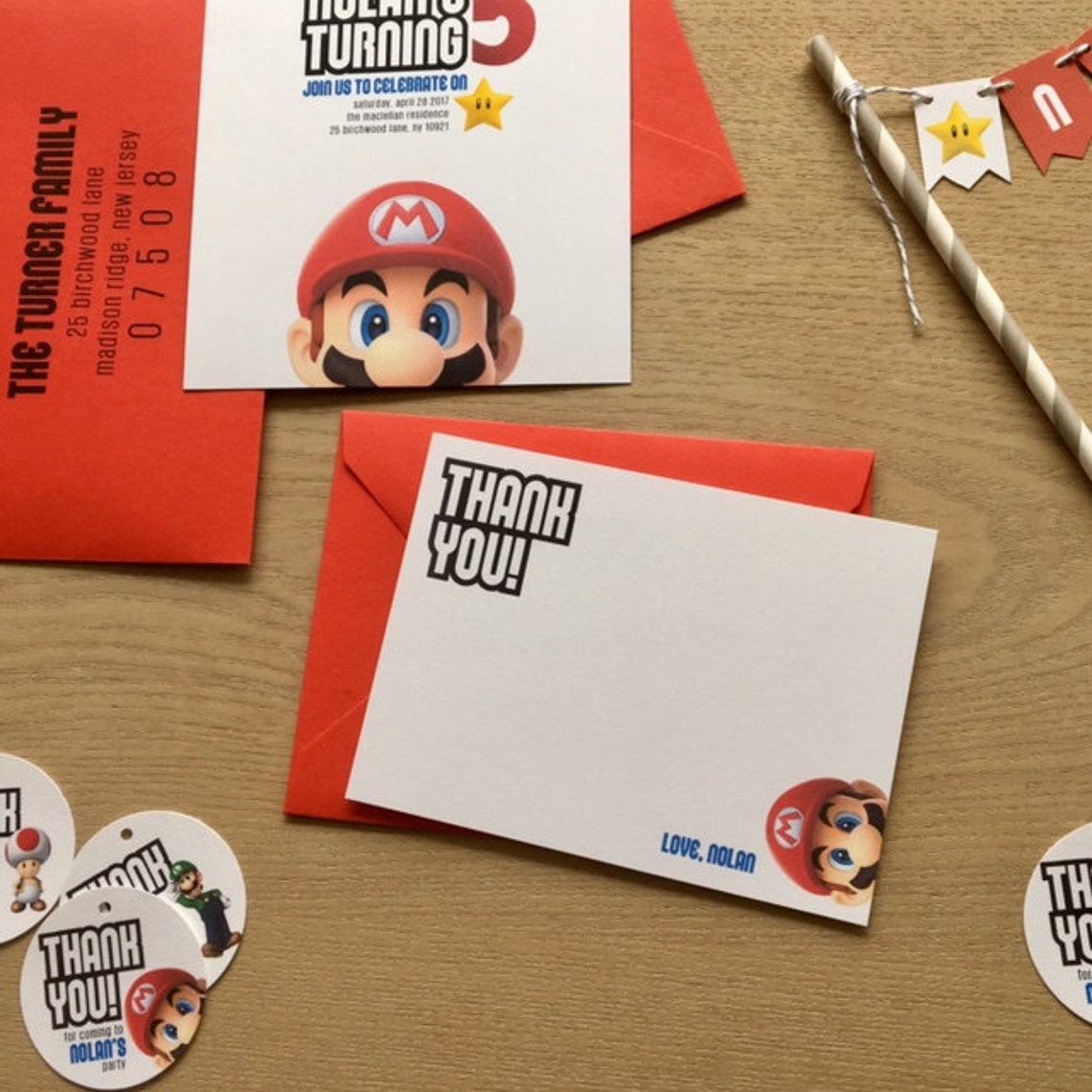 Super Mario Thank You Cards set of 5 Etsy