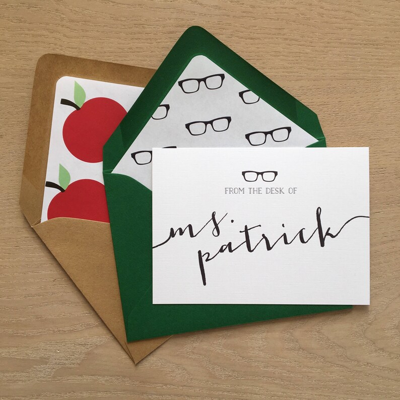 Personalized Modern Teacher Stationery Apples and Glasses Etsy