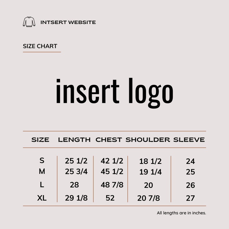 Custom Size Chart Digital Download Customized Personalized - Etsy Canada