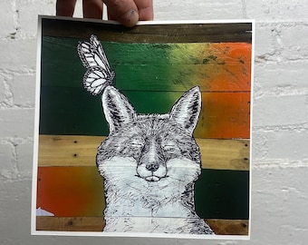 Happy Thought 8 x 8” print - Creighton Studios Maine Fox Butterfly