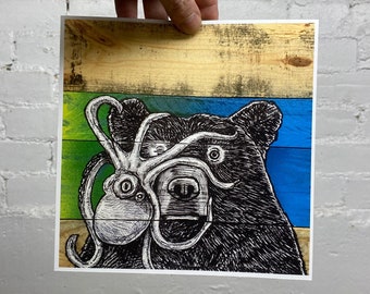 Feelin Clingy 8 x 8” print - Creighton Studios Octopus Bear Love Maine