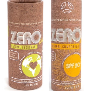 COMBO! ZERO Waste Deodorant and Sunscreen (Non-Nano Zinc) Compostable Packaging, Natural Deodorant features Oxygen & Baking Soda