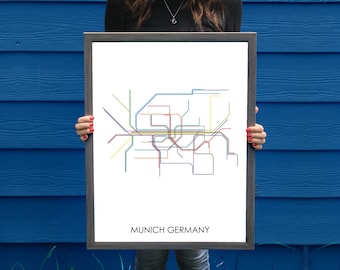 Munich Subway // Munich Metro Map // Munich Map // Munich Art // Transit Map // Subway Map // Subway Poster Art
