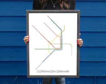 Copenhagen Subway // Copenhagen Metro Map // Copenhagen Map // Copenhagen Art // Transit Map // Subway Map // Subway Poster Art