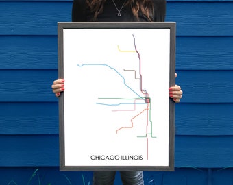 Chicago Subway // Chicago Metro Map // Chicago Map // Chicago Art // Chicago Poster // Transit Map // Subway Map // Subway Poster Art