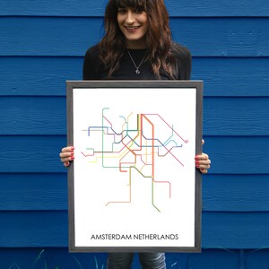 Amsterdam Subway // Amsterdam Metro Map // Amsterdam Map // Amsterdam Art // Transit Map // Subway Map // Subway Poster Art