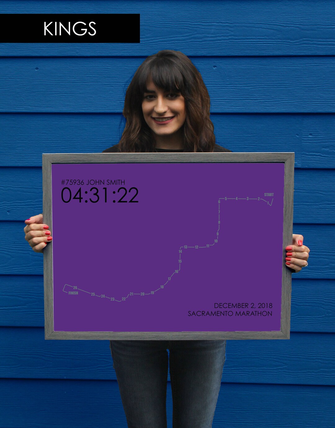 Sacramento Marathon Route Print // Minimal Marathon Map Gift